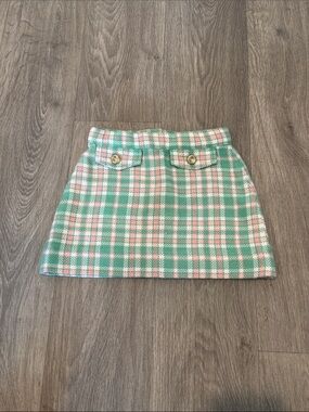 The Beaufort Bonnet Company Green and Pink Plaid Tweed Mini Skirt